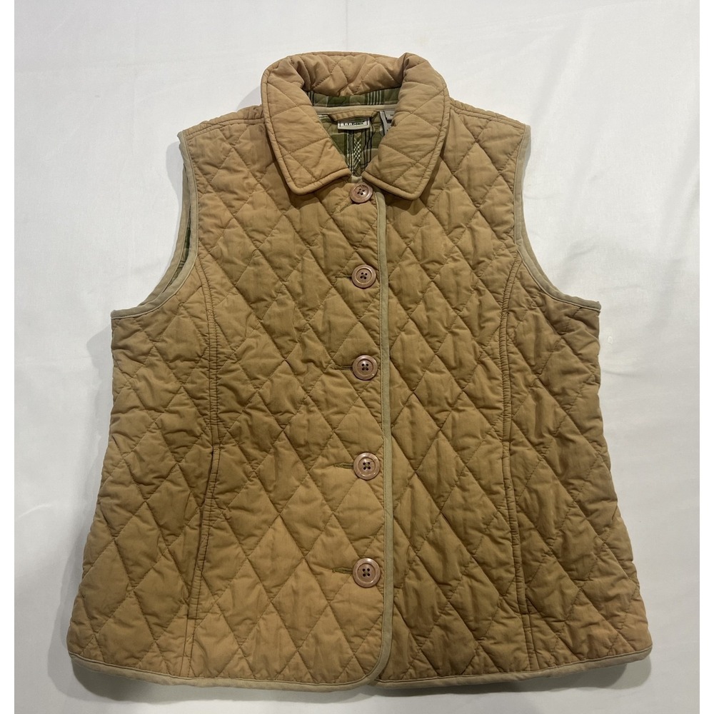 LL Bean Quilted Vest Womens Sp Tan Vintage Insulated